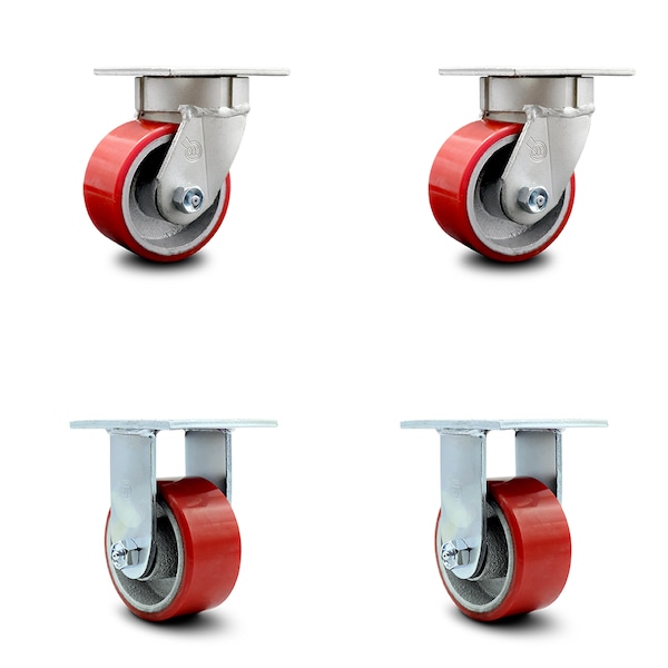 Service Caster 4 Inch Kingpinless Red Poly on Steel Wheel Swivel Caster Swivel 2 Rigid, 2PK SCC-KP30S420-PUR-RS-2-R-2 - main